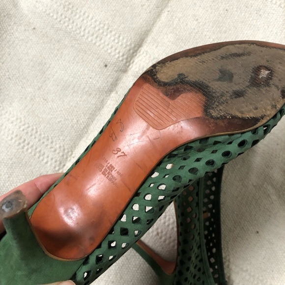 ZARA green net leather kitten heels - Picture 2 of 4